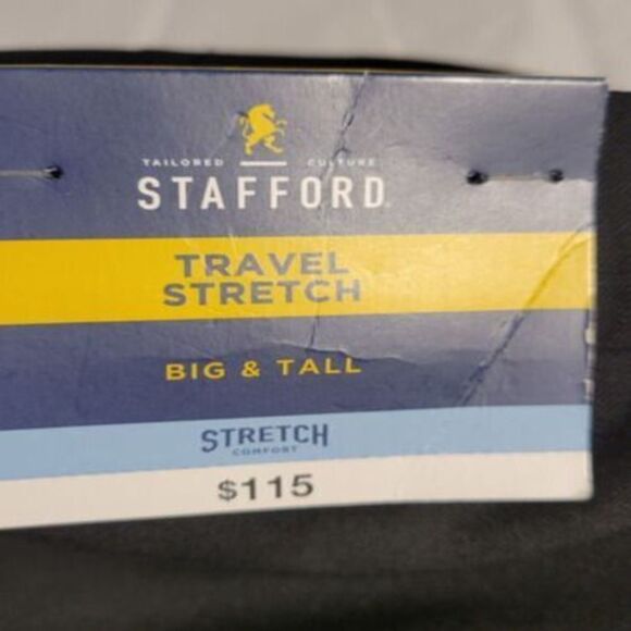 Stafford Big & Tall Black Trousers Slacks Travel Stretch Flat Front Men's New 50 - Picture 7 of 9